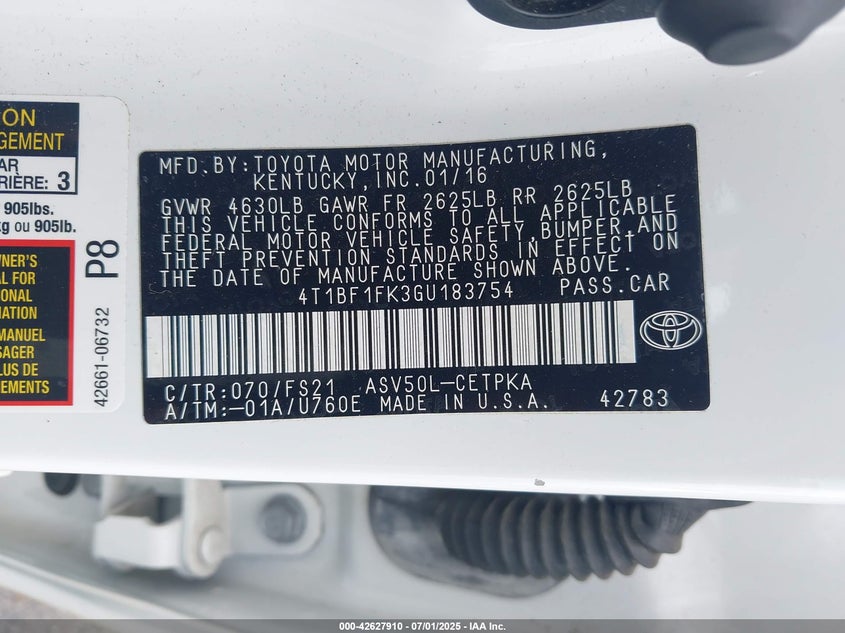 2016 TOYOTA CAMRY SE - 4T1BF1FK3GU183754