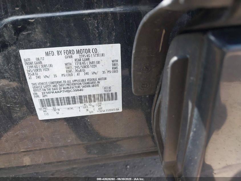 2017 FORD EDGE SPORT - 2FMPK4AP7HBC39840