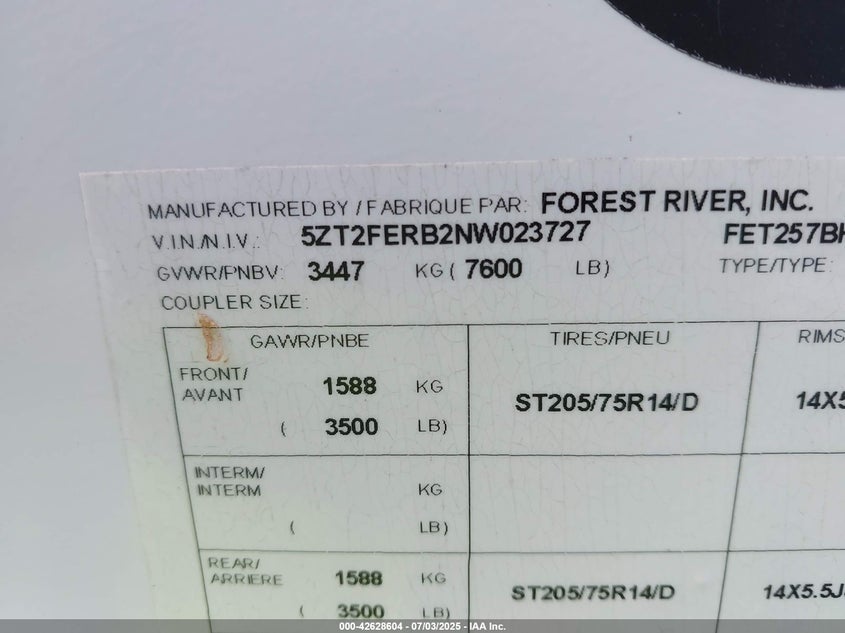 2022 COACHMEN OTHER(VIN: 5ZT2FERB2NW023727