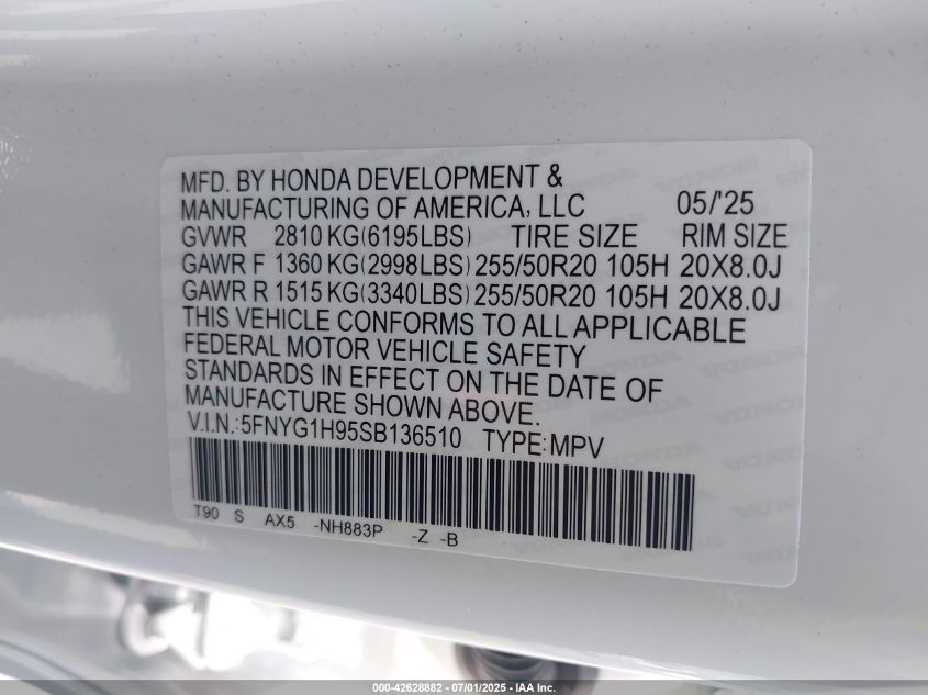 2025 Honda Pilot - 5FNYG1H95SB136510