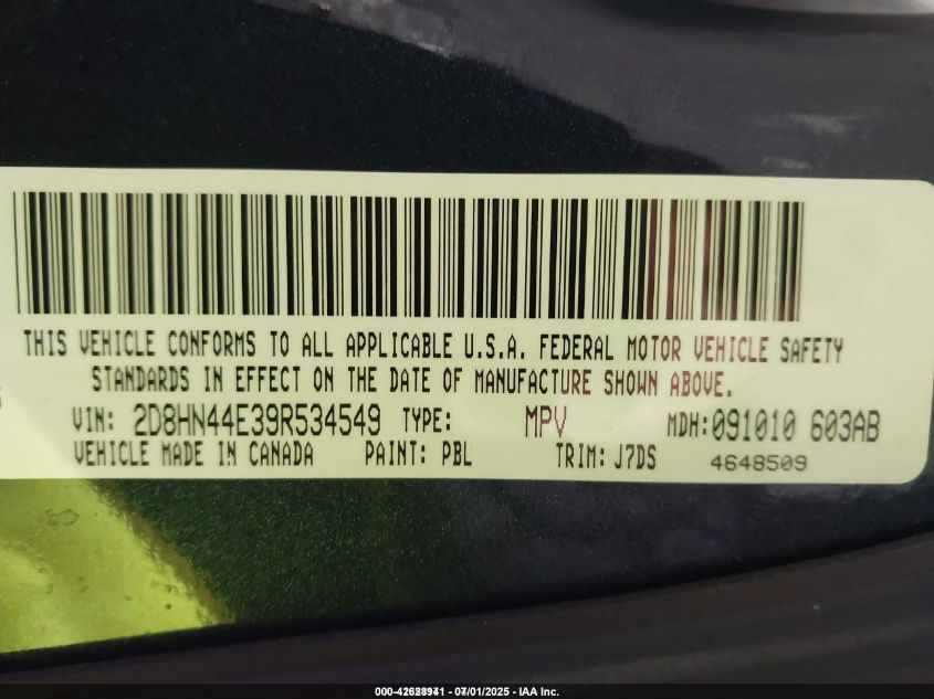 2009 Dodge Grand Caravan Se VIN: 2D8HN44E39R534549 Lot: 42628941