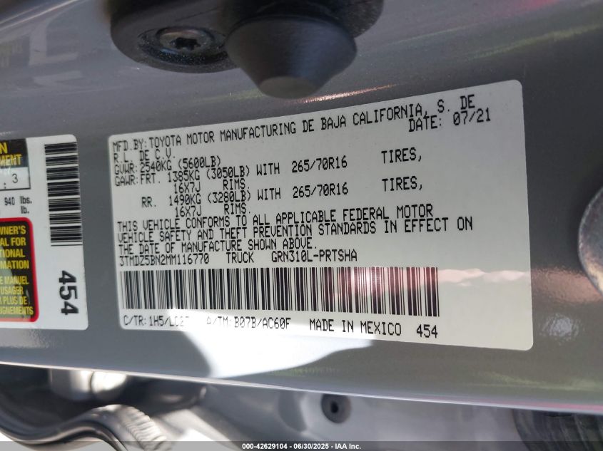 2021 Toyota Tacoma - 3TMDZ5BN2MM116770