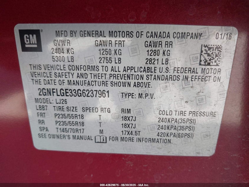 2016 CHEVROLET EQUINOX LTZ - 2GNFLGE33G6237961