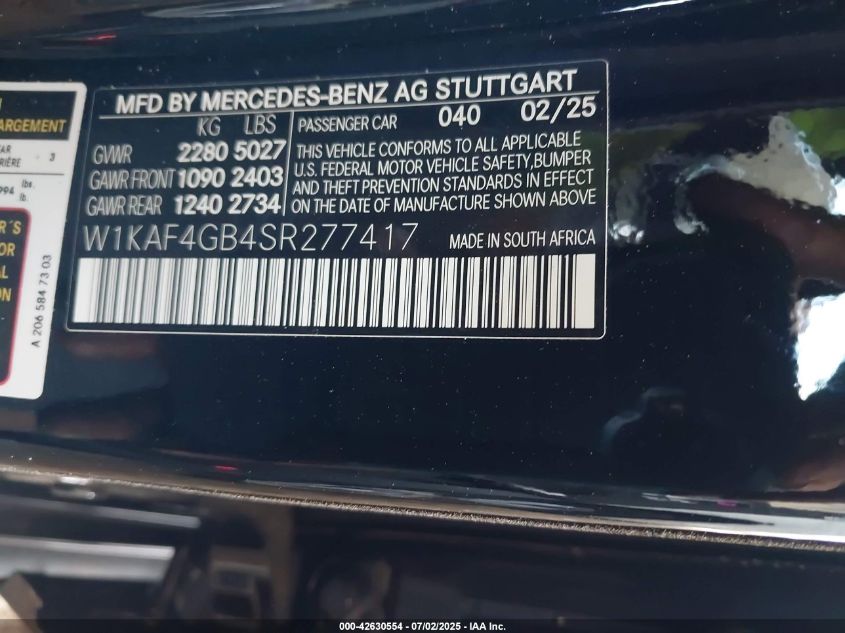 2025 Mercedes-Benz C-Class - W1KAF4GB4SR277417