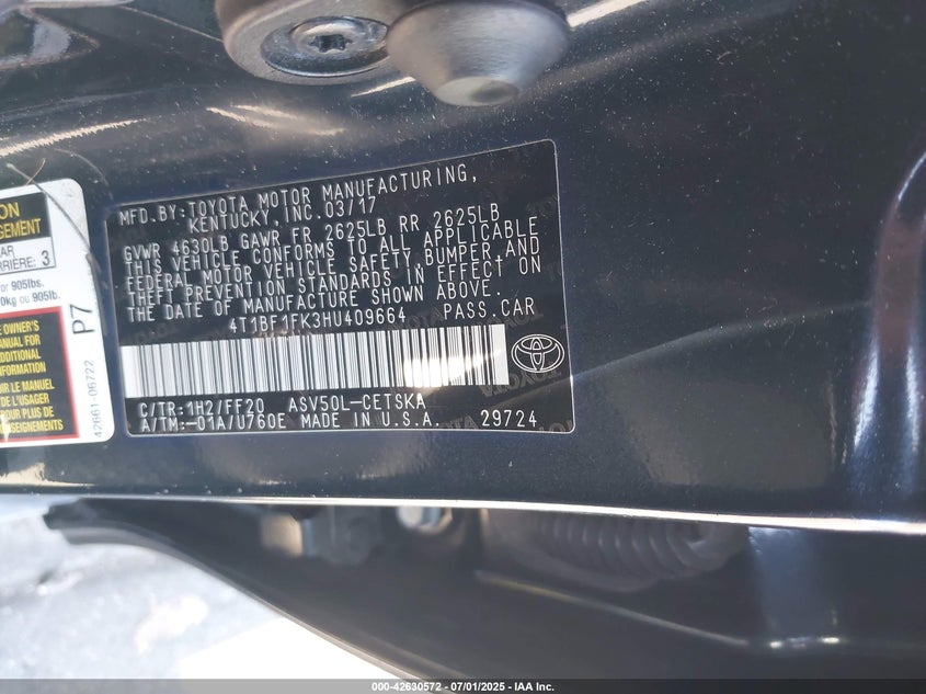 2017 TOYOTA CAMRY SE - 4T1BF1FK3HU409664