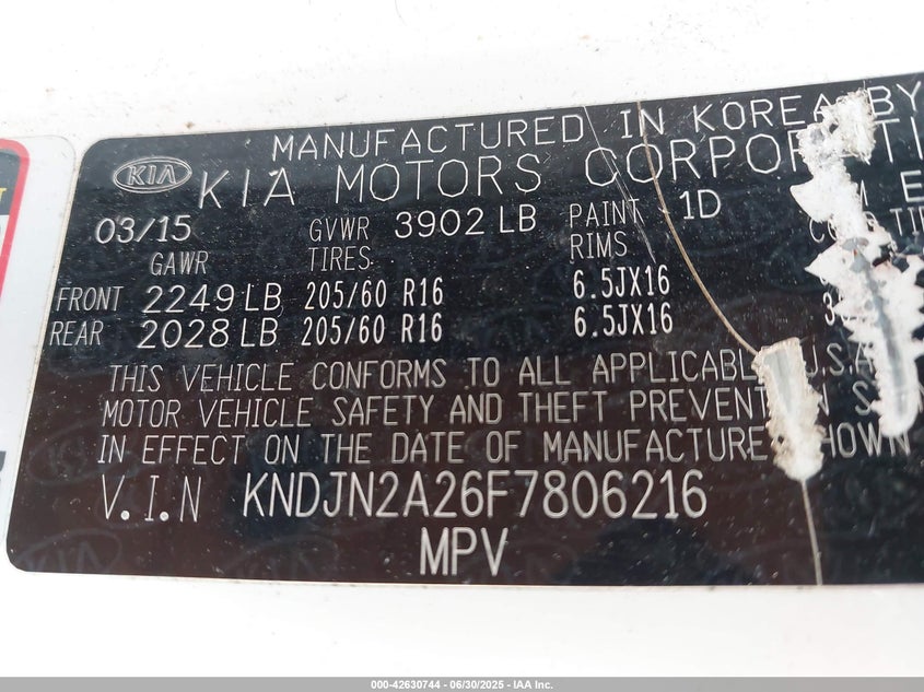 2015 KIA SOUL VIN: KNDJN2A26F7806216