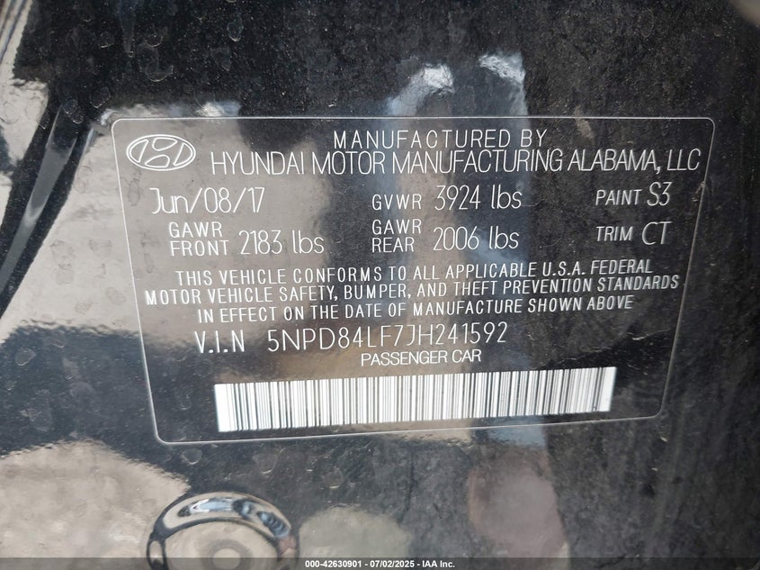 2018 HYUNDAI ELANTRA VIN: 5NPD84LF7JH241592