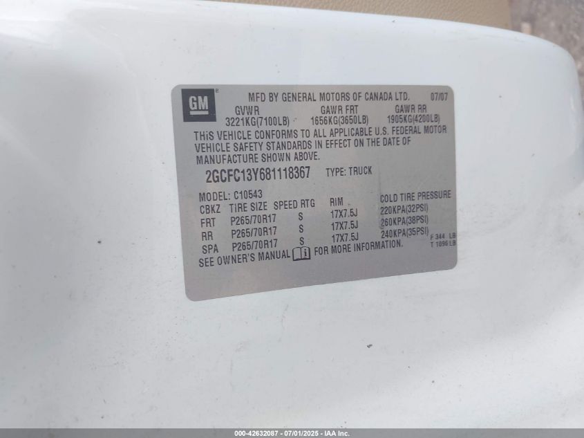2008 Chevrolet Silverado 1500 Ltz VIN: 2GCFC13Y681118367 Lot: 42632087