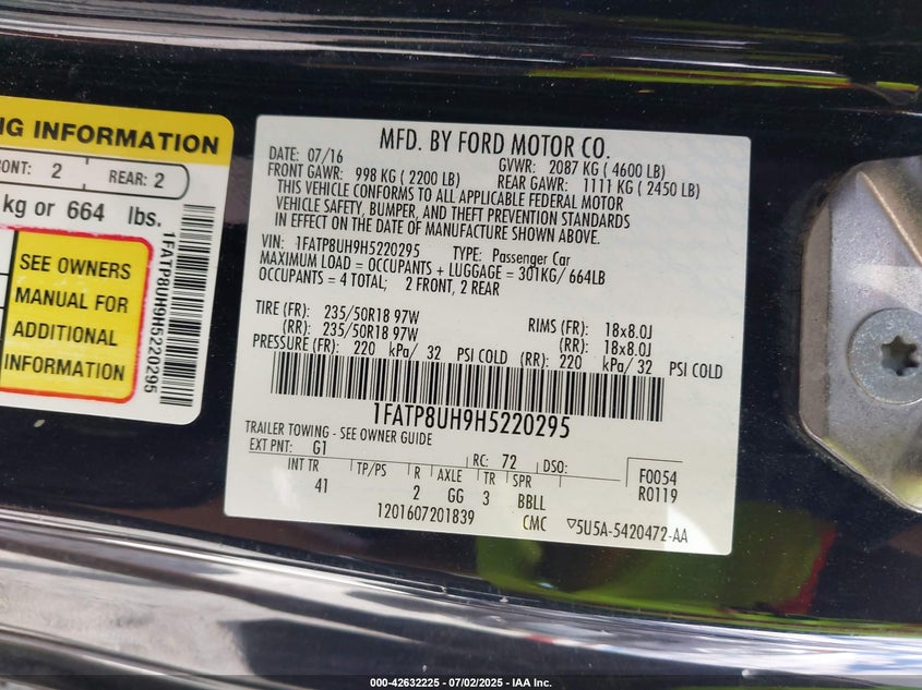 2017 FORD MUSTANG ECOBOOST PREMIUM - 1FATP8UH9H5220295