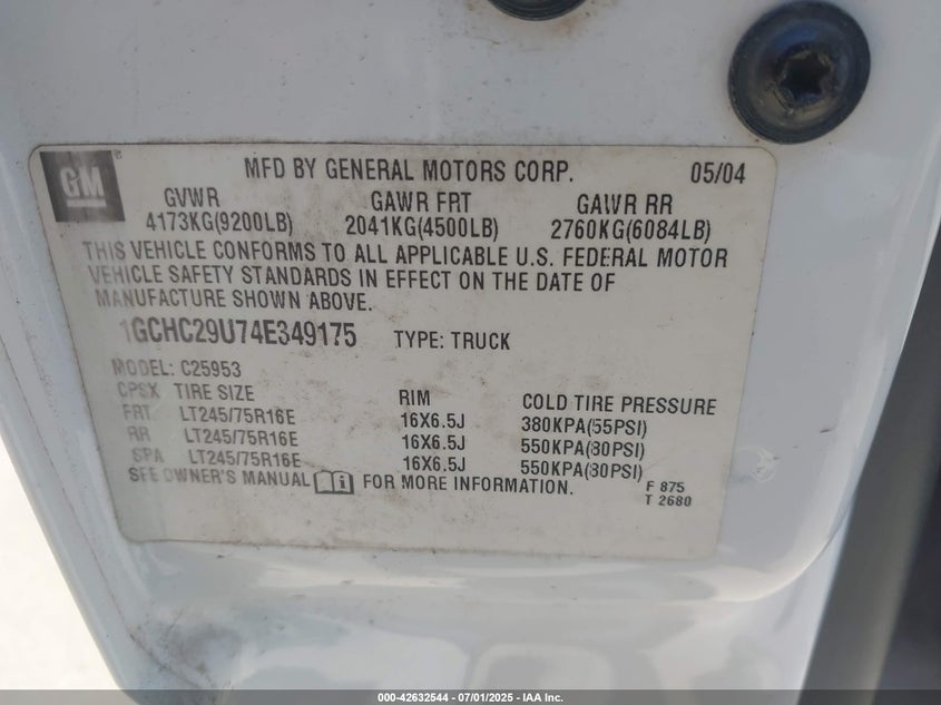 2004 Chevrolet Silverado 2500Hd Work Truck VIN: 1GCHC29U74E349175 Lot: 42632544