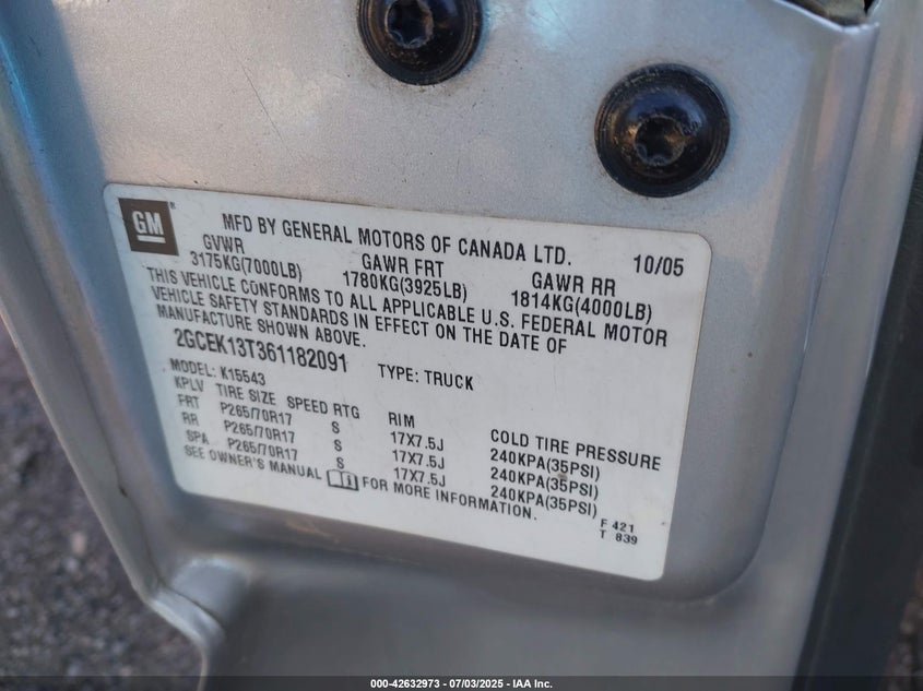 2006 Chevrolet Silverado 1500 VIN: 2GECK13T361182091 Lot: 42632973