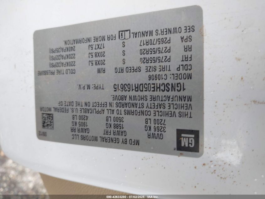 2013 Chevrolet Suburban 1500 Ls VIN: 1GNSCHE05DR163615 Lot: 42633280