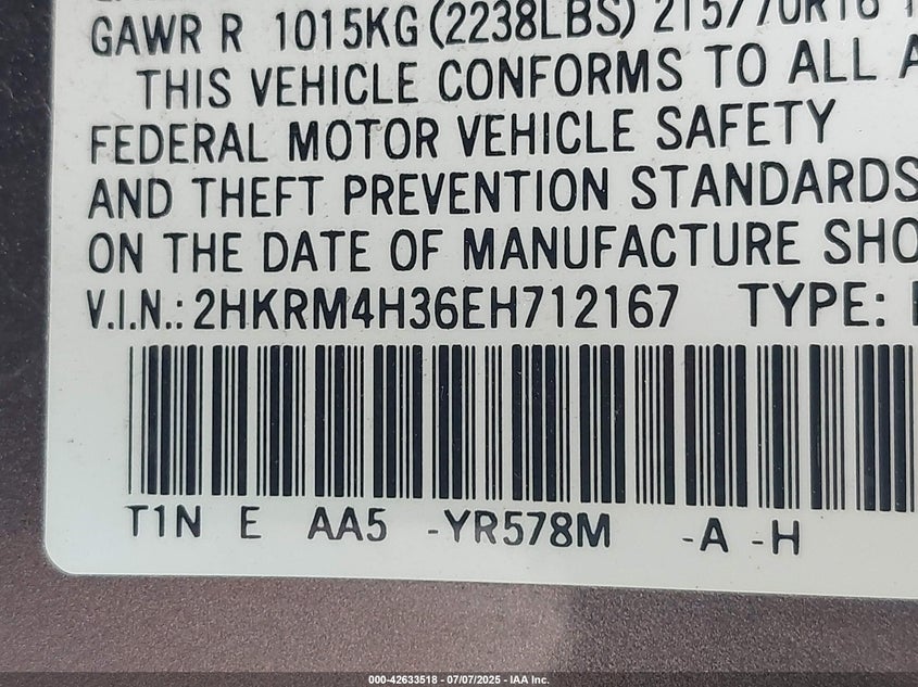 2014 HONDA CR-V LX - 2HKRM4H36EH712167