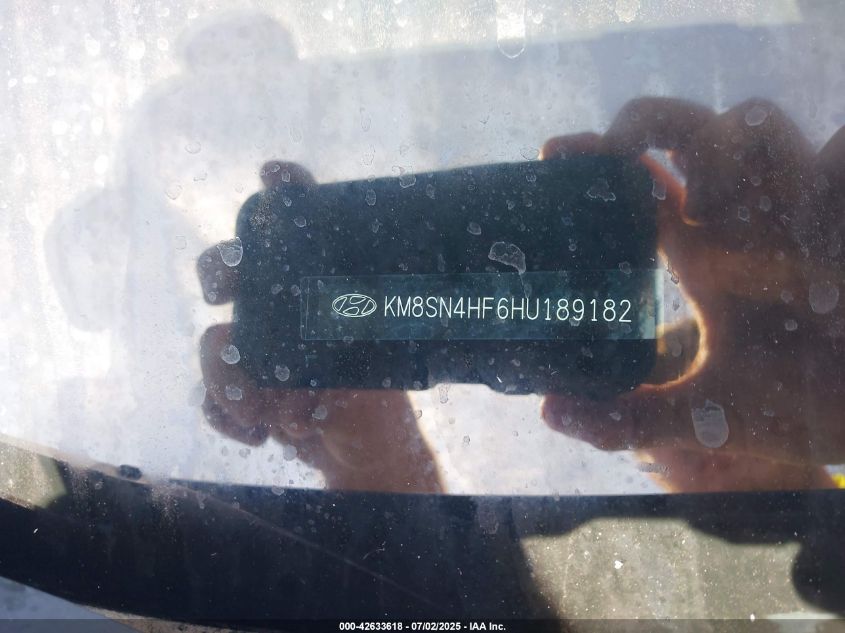2017 Hyundai Santa Fe Se VIN: KM8SN4HF6HU189182 Lot: 42633618