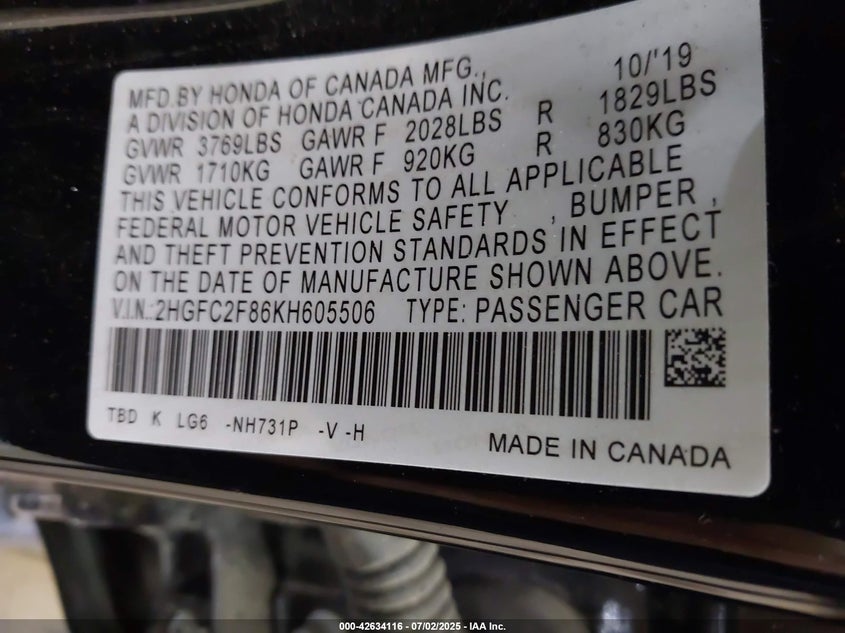 2019 HONDA CIVIC SPORT - 2HGFC2F86KH605506