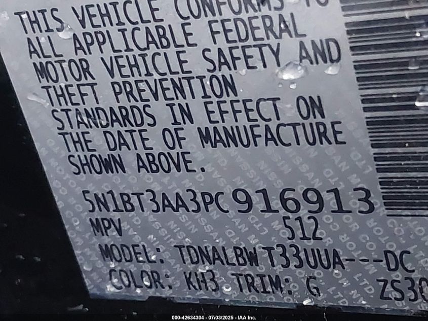 2023 Nissan Rogue S Fwd VIN: 5N1BT3AA3PC916913 Lot: 42634304