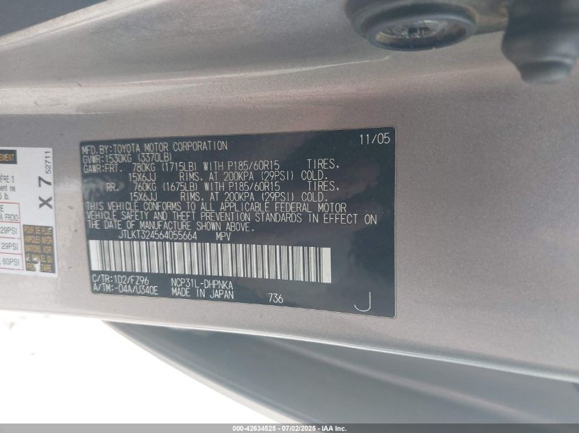 2006 Scion Xb VIN: JTLKT324564055664 Lot: 42634525