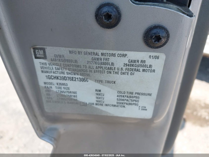 2006 Chevrolet Silverado 3500 Lt2 VIN: 1GCHK39D76E213060 Lot: 42634549