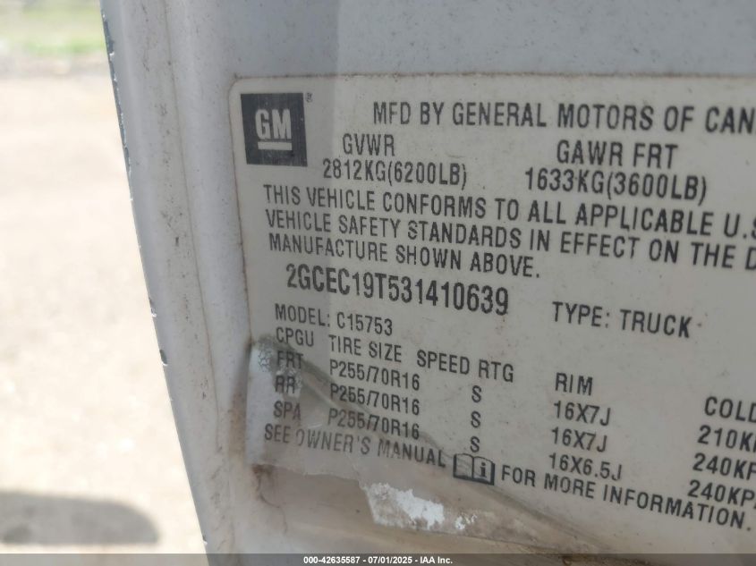 2003 Chevrolet Silverado 1500 Ls VIN: 2GCEC19T531410639 Lot: 42635587