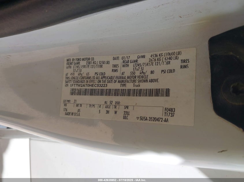 2017 FORD F-250 XL - 1FT7W2AT0HEC53223