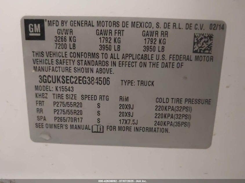 2014 CHEVROLET SILVERADO 1500 1LZ - 3GCUKSEC2EG384506