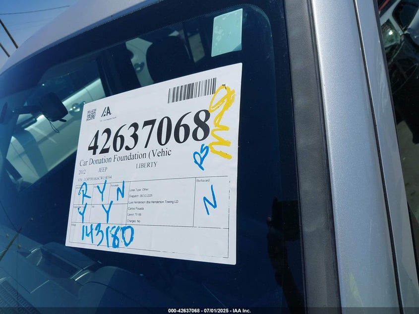 2012 JEEP LIBERTY VIN: 1C4PJMAK6CW158394