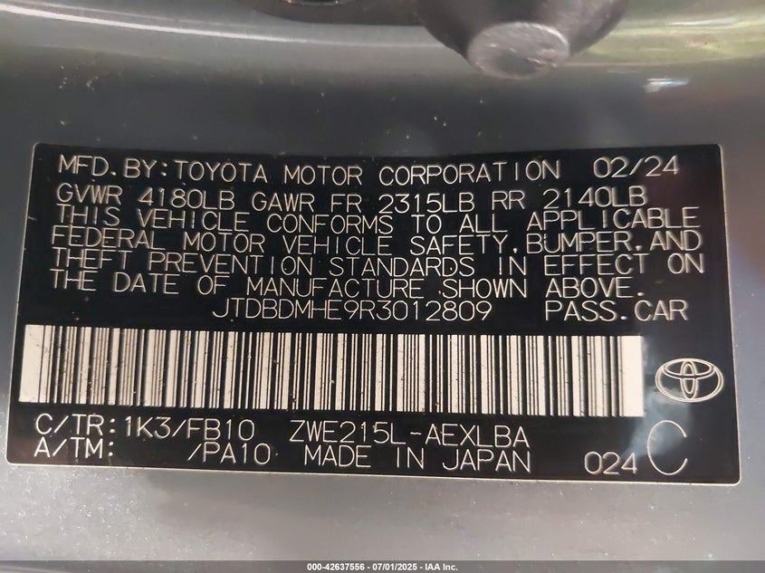 2024 TOYOTA COROLLA HYBRID LE - JTDBDMHE9R3012809