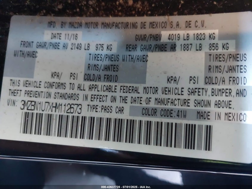 2017 MAZDA MAZDA3 SPORT - 3MZBN1U7XHM112673