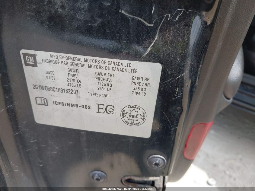 2008 Chevrolet Impala Ss VIN: 2G1WD58C189162207 Lot: 42637752