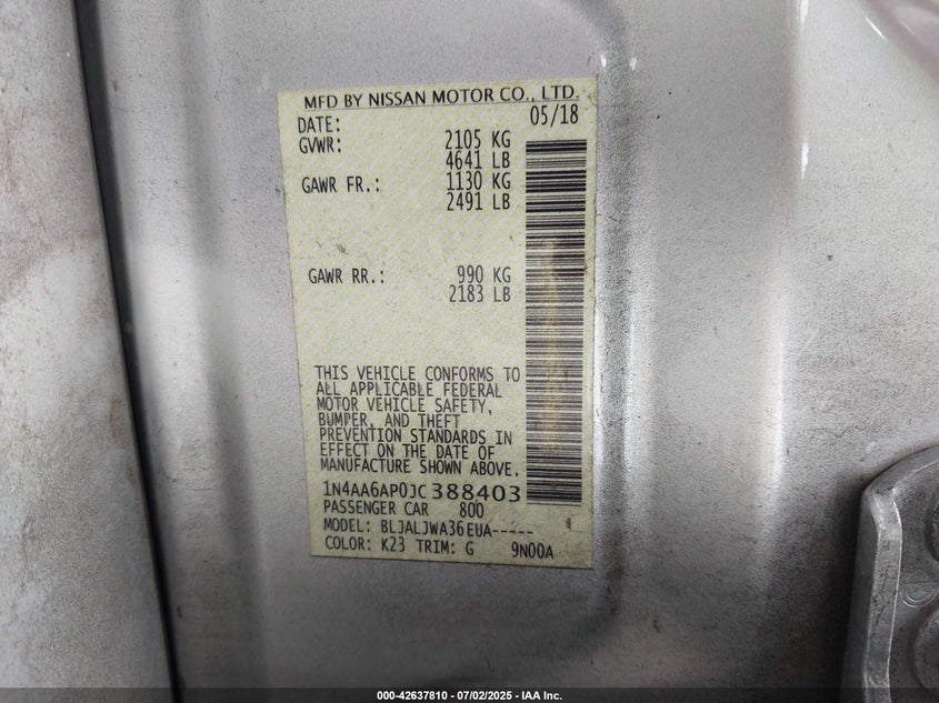 2018 NISSAN MAXIMA 3.5 SV - 1N4AA6AP0JC388403