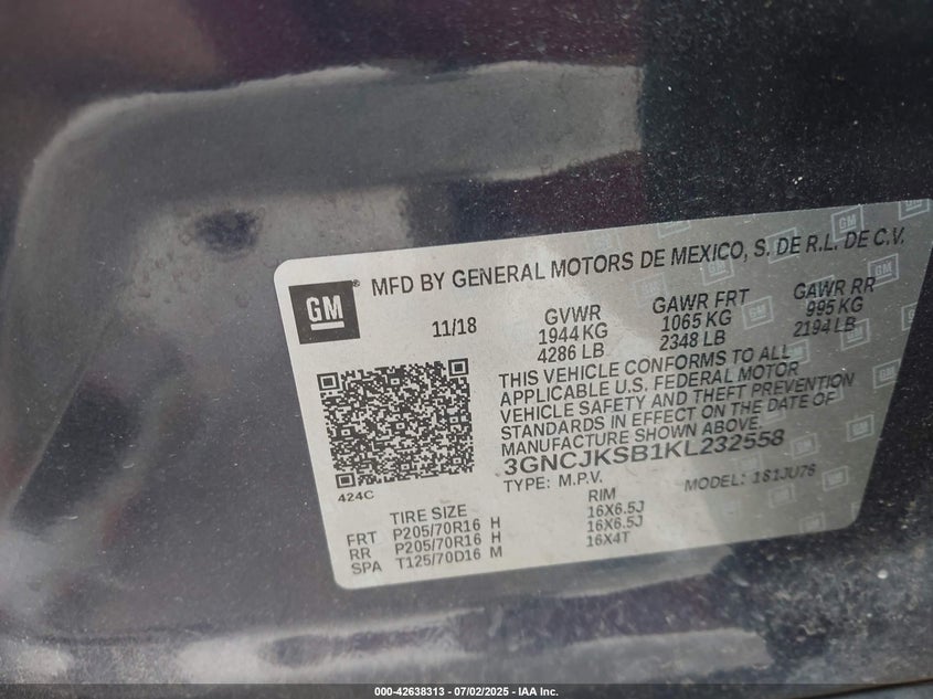 2019 CHEVROLET TRAX LS - 3GNCJKSB1KL232558