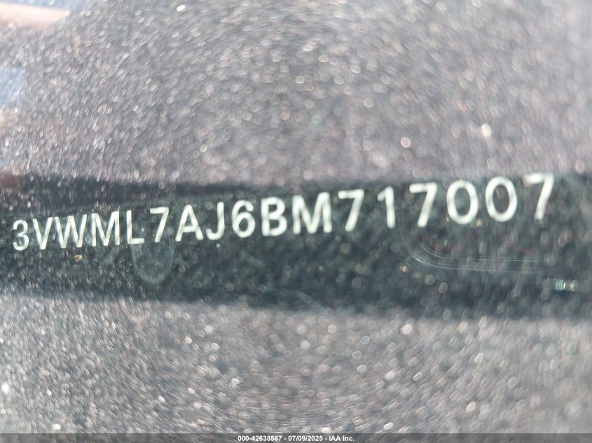 2011 Volkswagen Jetta Sportwagen 2.0L Tdi VIN: 3VWML7AJ6BM717007 Lot: 42638567