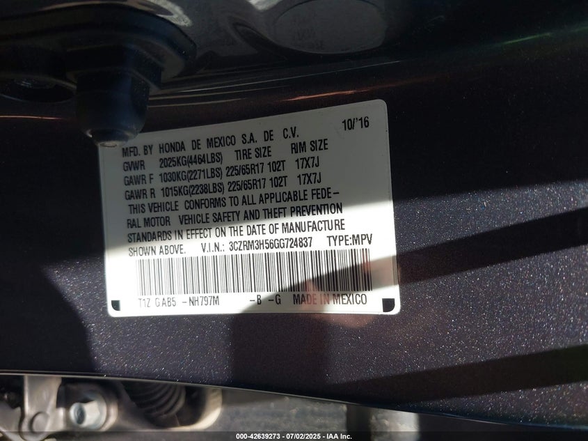 2016 HONDA CR-V EX - 3CZRM3H56GG724837