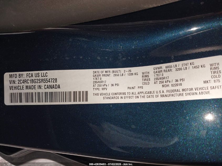 2025 Chrysler Pacifica - 2C4RC1BG2SR554728