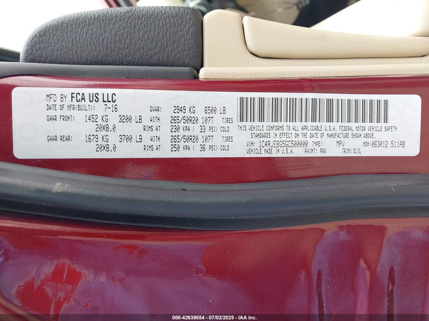 2016 JEEP GRAND CHEROKEE LIMITED - 1C4RJEBG5GC500000