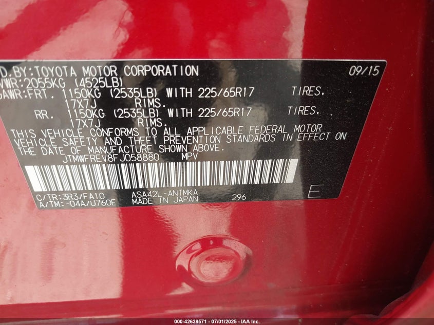 2015 TOYOTA RAV4 XLE - JTMWFREV8FJ058880