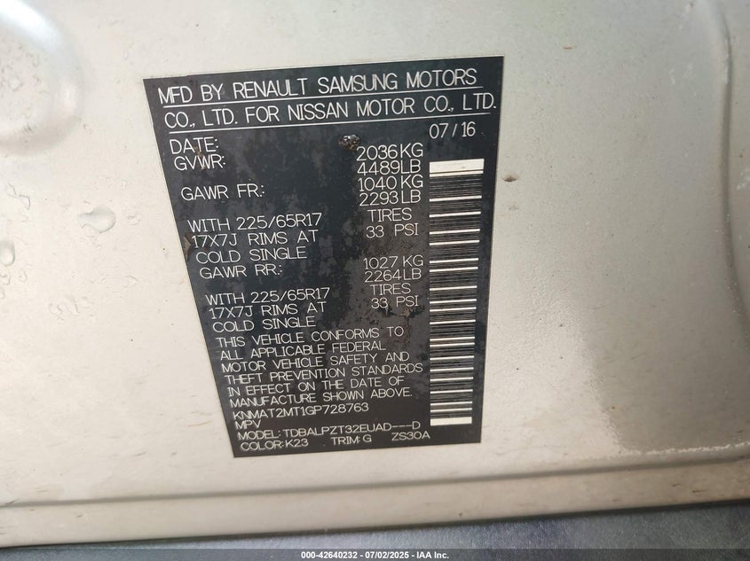 2016 NISSAN ROGUE S - KNMAT2MT1GP728763