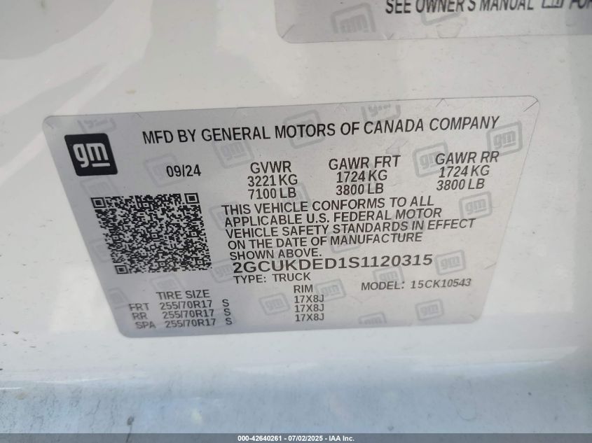 2025 Chevrolet Silverado 1500 - 2GCUKDED1S1120315