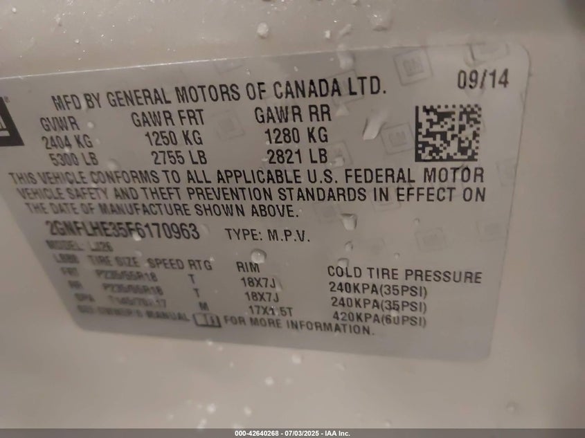 2015 CHEVROLET EQUINOX LTZ - 2GNFLHE35F6170963