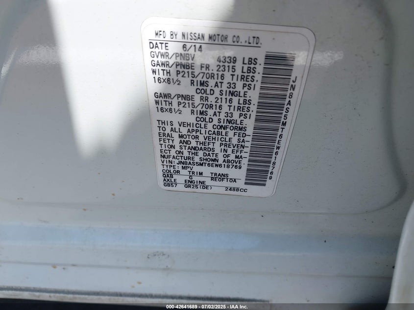 2014 NISSAN ROGUE SELECT S - JN8AS5MT6EW618769