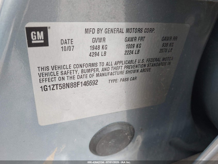 2008 CHEVROLET MALIBU CLASSIC VIN: 1G1ZT58N88F146692