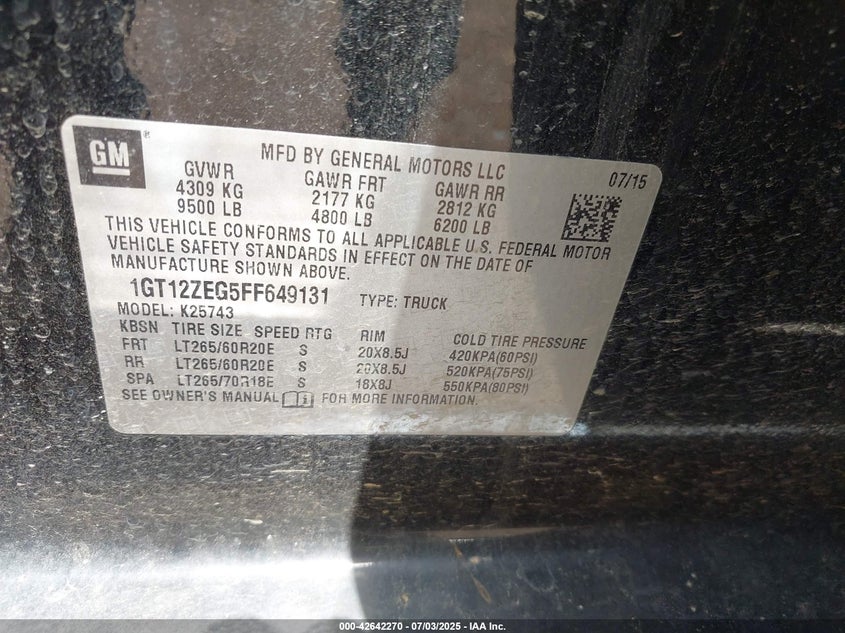 2015 GMC SIERRA 2500HD SLT - 1GT12ZEG5FF649131