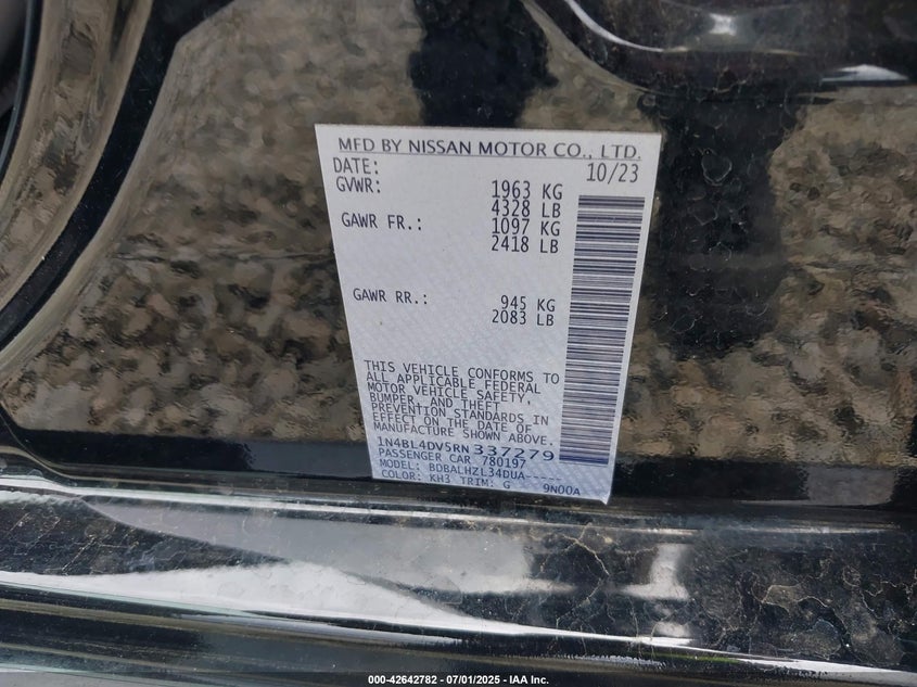 2024 NISSAN ALTIMA VIN: 1N4BL4DV5RN337279