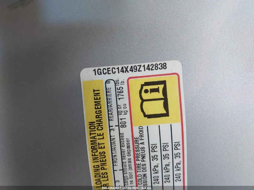 2009 Chevrolet Silverado 1500 Work Truck VIN: 1GCEC14X49Z142838 Lot: 42642827