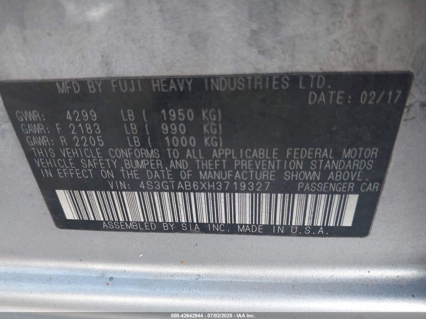 2017 SUBARU IMPREZA 2.0I PREMIUM - 4S3GTAB6XH3719327