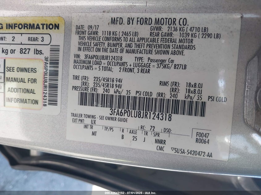 2018 FORD FUSION HYBRID SE - 3FA6P0LU8JR124318