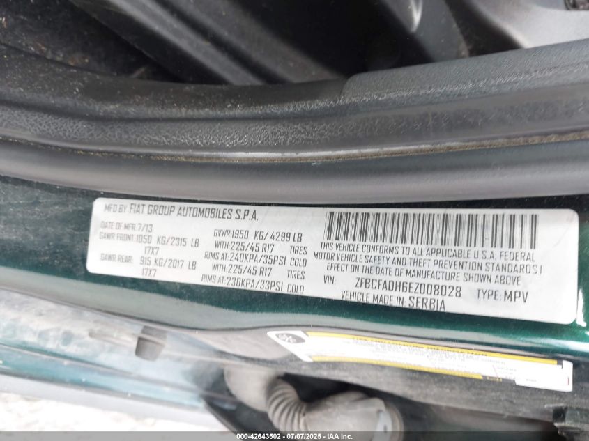 2014 Fiat 500L Trekking VIN: ZFBCFADH6EZ008028 Lot: 42643502