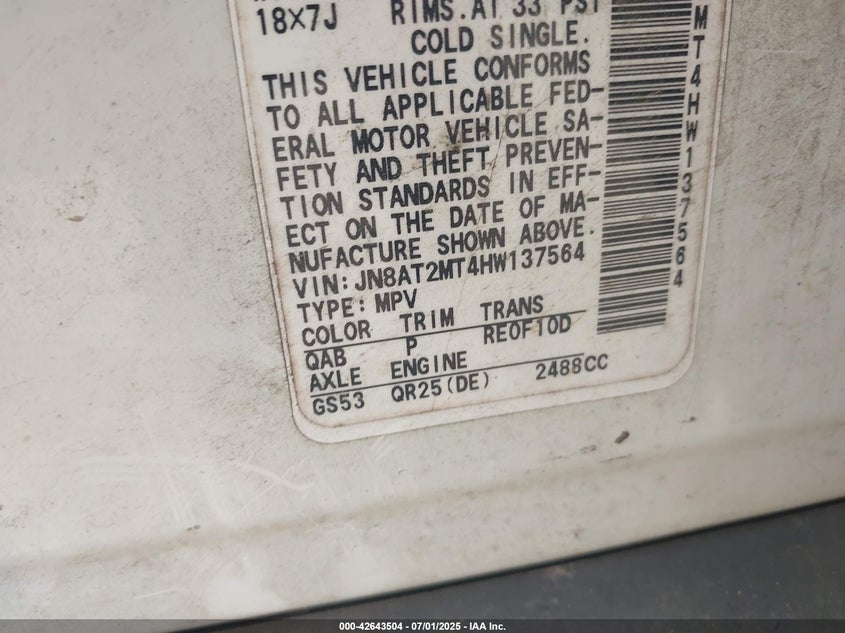 2017 NISSAN ROGUE SL - JN8AT2MT4HW137564