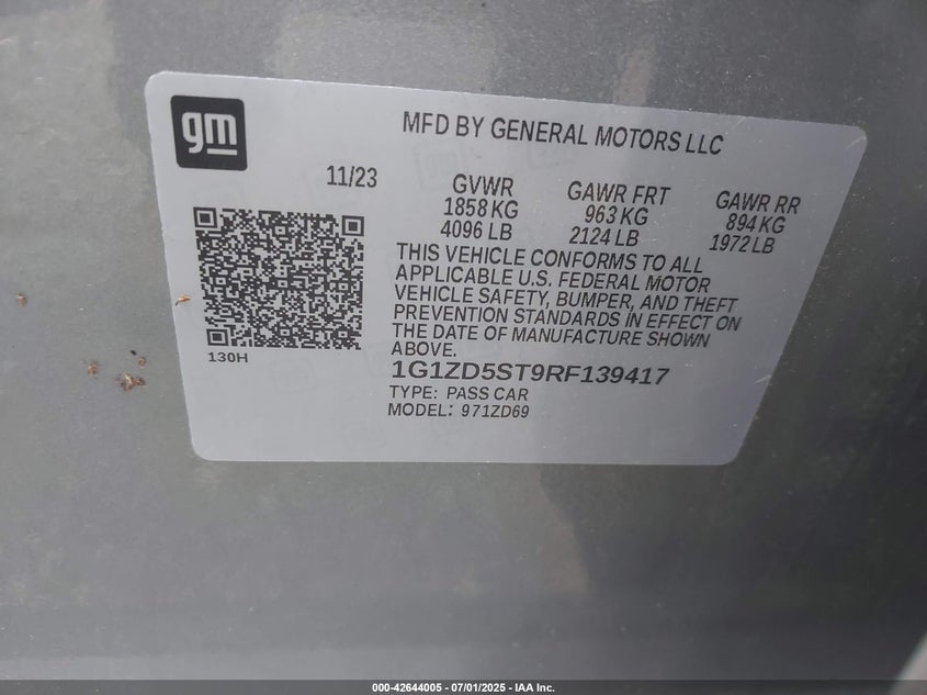 2024 CHEVROLET MALIBU VIN: 1G1ZD5ST9RF139417