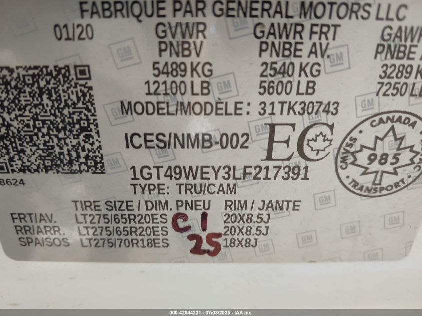 2020 GMC Sierra 3500hd - 1GT49WEY3LF217391